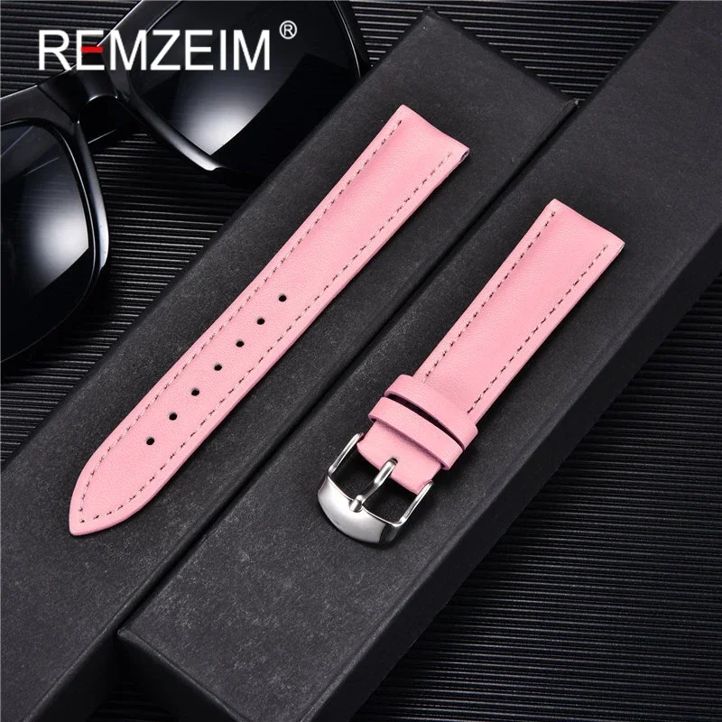 High quality Soft Women Watch Strap 14mm 16mm 18mm 20mm 22mm Genuine Leather Brown Red Pink Black Purple Watchband + Tool