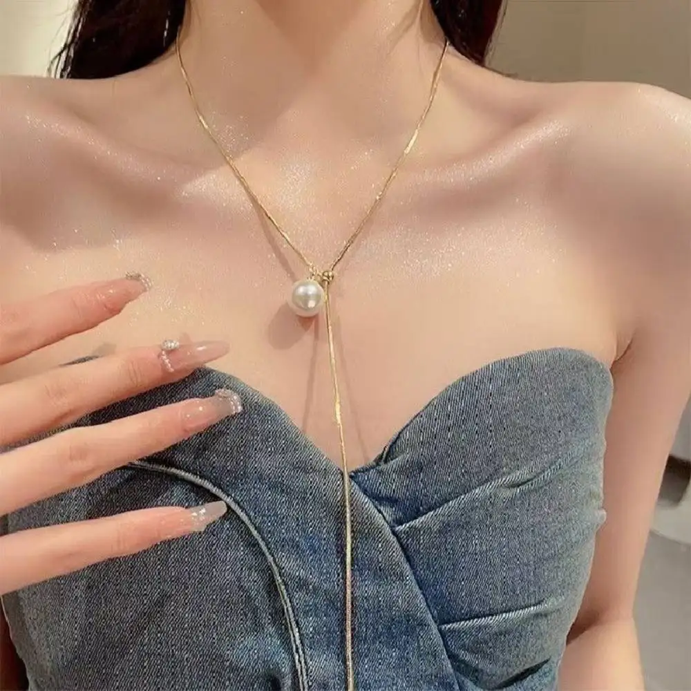 

Cold Aesthetic Adjustable Pearl Necklace Women’s High-End Minimalist Sweater Chain | Unique Dainty Statement Collar