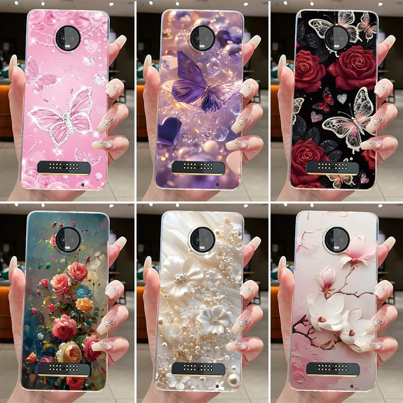 Para Motorola Moto Z3 Play funda transparente de lujo a la moda mariposa flor funda de teléfono de silicona suave para Moto Z3 Play funda transparente