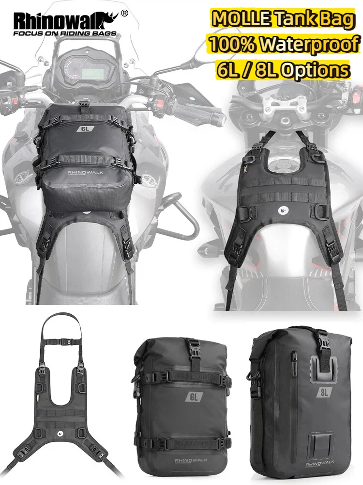 

Rhinowalk мотоциклетная сумка на бак с основанием, водонепроницаемая 6L 8L, система MOLLE, универсальная дорожная сумка для мотоциклов ADV, Touring, Enduro, Street, подходит для путешествий и повседневной езды