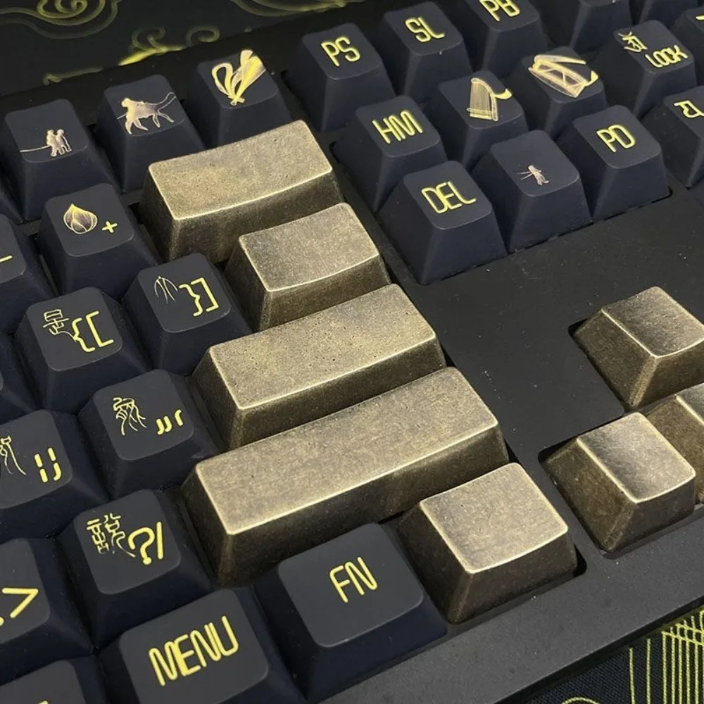 Copper Retro Keycaps Set Costom Cherry OEM Profile Artisan Point Keycap Brass Cupronickel Key Caps Mechanical Keyboard Accessory