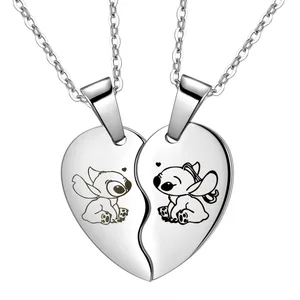 Disney Lilo and Stitch necklace, stainless steel, sewing, beautiful figure, heart pendant, neck chain for lovers, jewelry 8 Main Sales Necklace Heart - №1