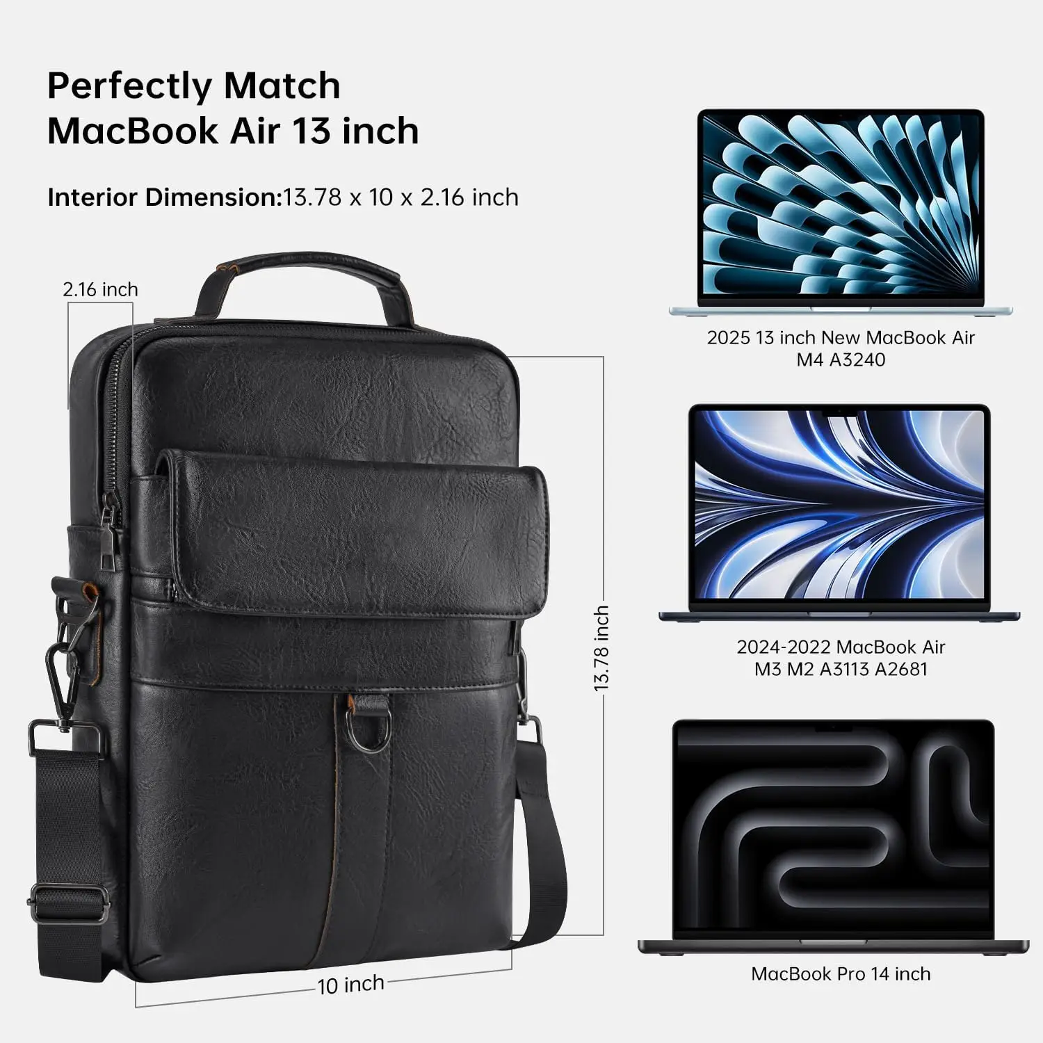 13 Inch Laptop Leather Sleeve for 2026-2022 MacBook Air, 13