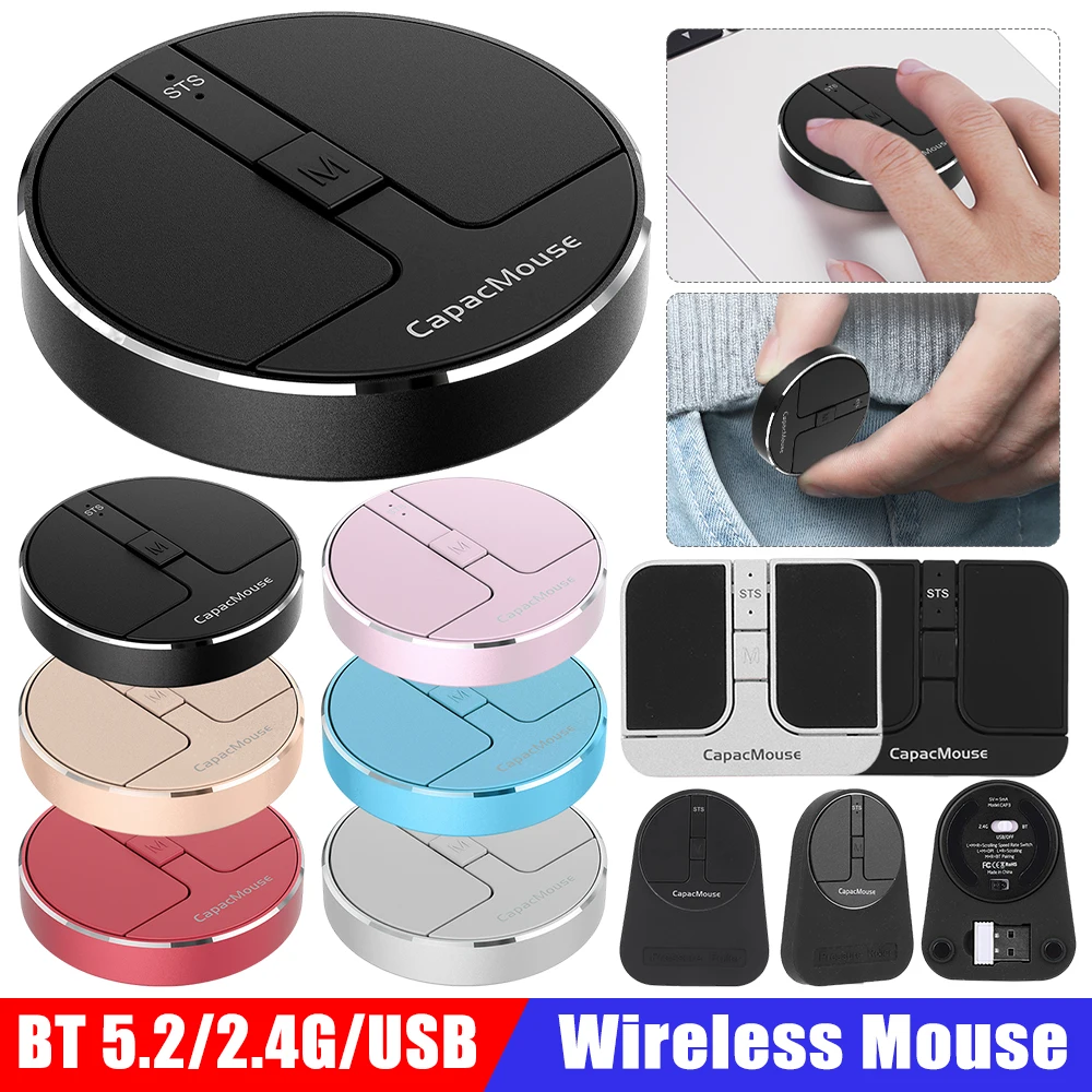 

Мини-беспроводная мышь, ультратонкие емкостные мыши, 3 режима BT5.2/2.4G/USB 3, регулируемая мышь с разрешением на дюйм, беспроводная компьютерная мышь для портативных ПК