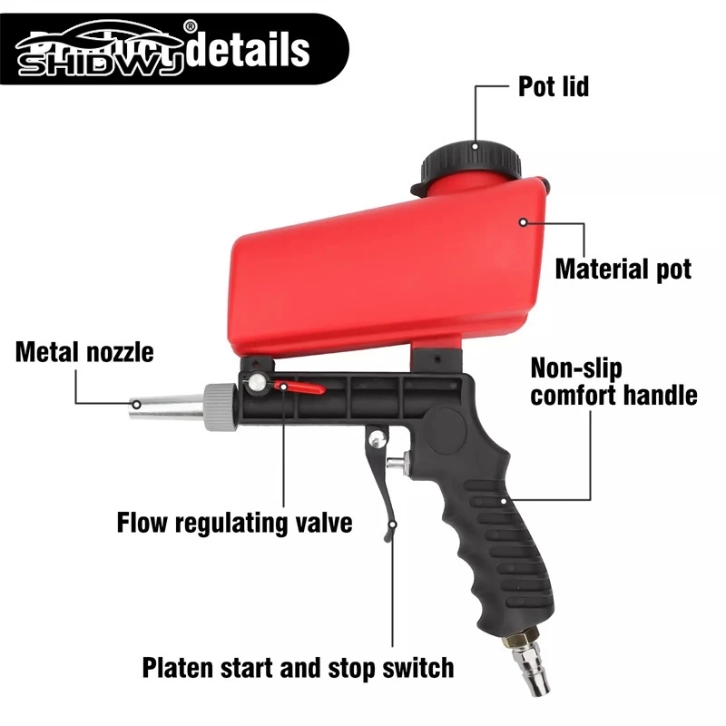 Adjustable Sandblasting 90 Psi Portable Sand Blaster Paint Spray Machine Gravity Pneumatic Small Handheld Blasting Set