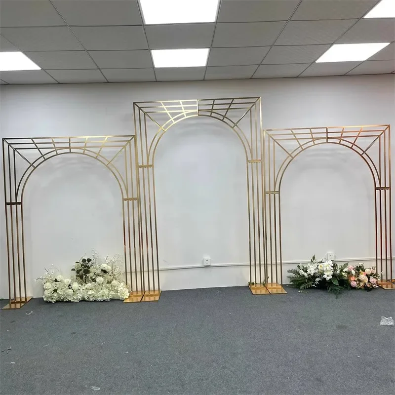 

New 3pcs Gold Plated Line Multi Bar Screen Arch Background Frame Wedding Decoration Supplies