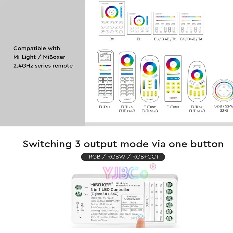 Miboxer Zigbee 3.0 2in1/3in1 Controller Led FUT035Z+/FUT037Z+ Per Single Coler/RGB/RGBW/RGB+CCT Striscia LED DC12-24V 2.4G Telecomando