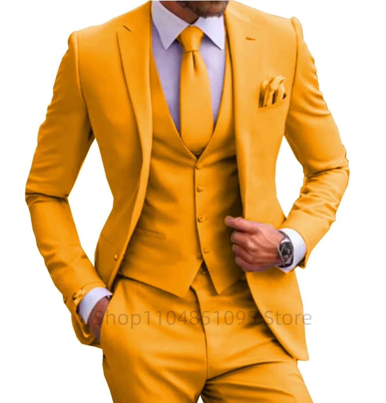 بدلة رسمية للرجال بدلة زفاف سادة بقصة ضيقة للأعمال مكونة من 3 قطع مجموعة كاملة من بدلات العريس والولائم سترة ذات طية صدر السترة وسراويل