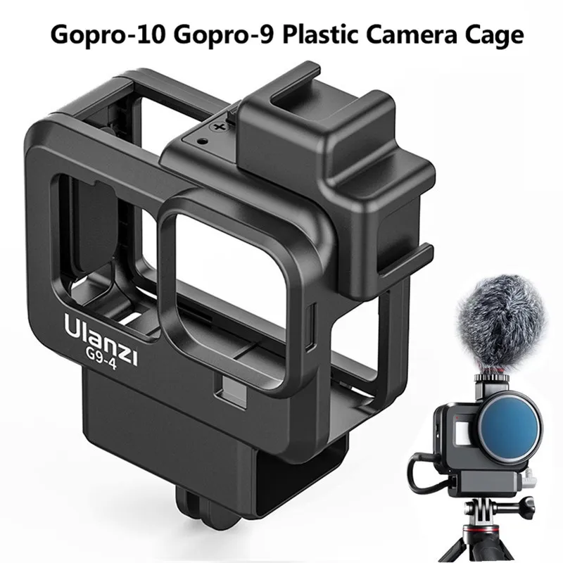 Ulanzi G9-4 GoPro 10 9พลาสติกกล้องสำหรับ GoPro Hero 9สีดำกรณี Mic และเติมแสงเย็นรองเท้า Vlog อุปกรณ์เสริม