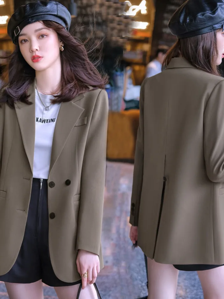 Women Chic Office Breasted Blazer Vintage Coat Solid Color Fashion Casual Fashion Long Sleeve Streetwear Tops 2022 New