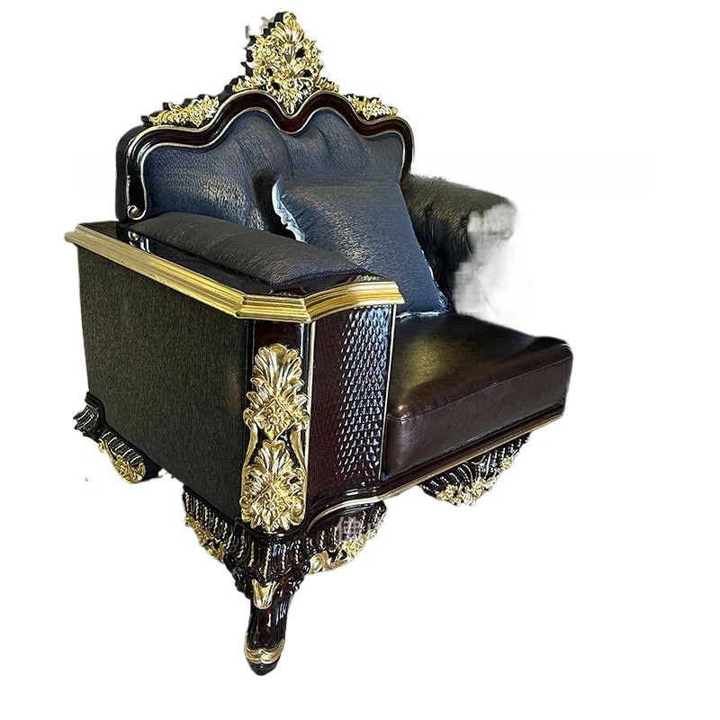 مجموعة أريكة قماشية من الجلد الأسود لغرفة المعيشة فيلا فرنسية نوبل مزيج من الخشب الصلب الفاخر الأوروبي الفاخر #5