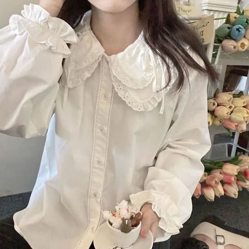 

Japan Inner Shirt Autumn Japanese Style Soft Girl Cute Lace Doll Collar Lace-Up Long-Sleeved Top As Base