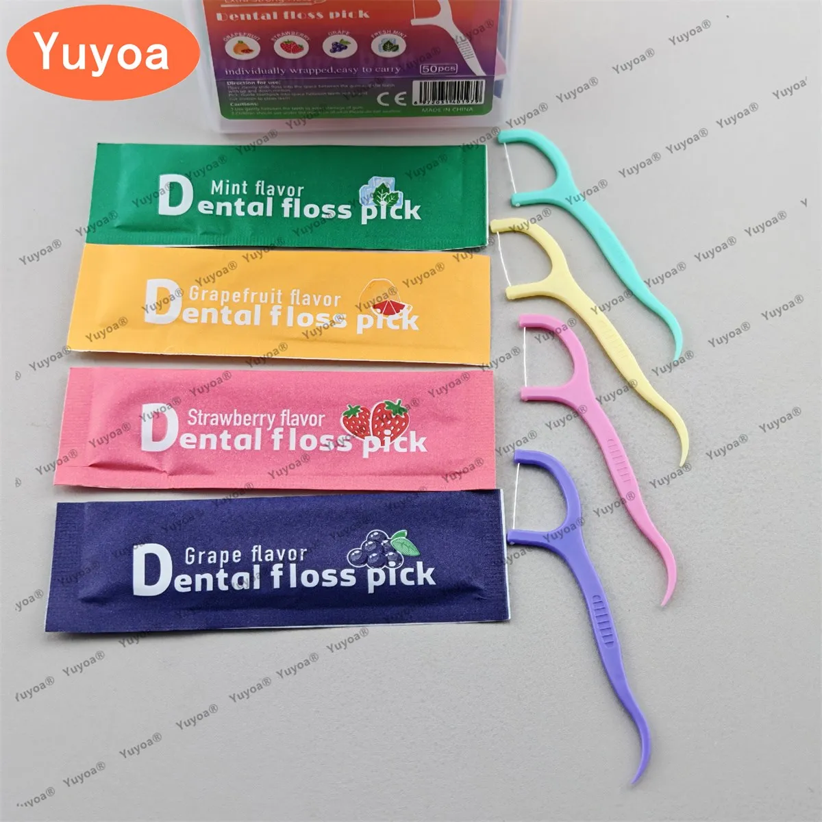 

5 x 50pcs/box Fruit-flavored Dental Floss Individually Packaged Plastic Toothpicks Teeth Cleaning Interdental Pick Oral Tools