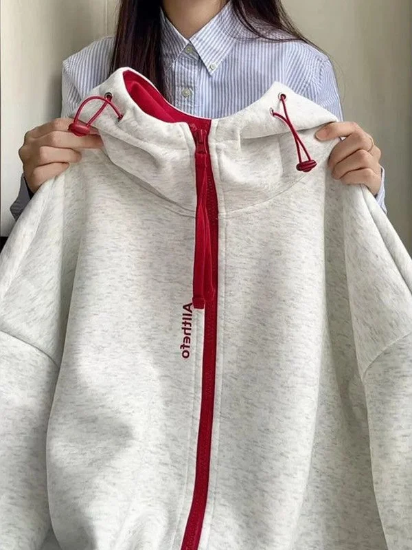 Plus Size Hoodie Dames Fce Gevoerd Rits Sweatshirt Loose Fit Comfortabel Plus Size Kleding Trendy Merk Vrijetijdskleding