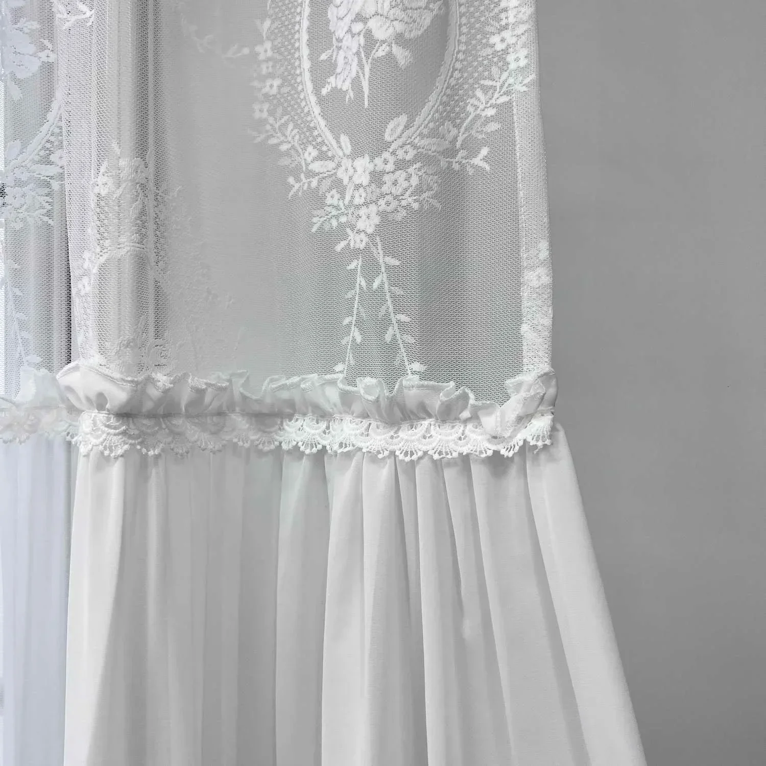 White Lace Sheer Embroidered Tulle Curtain Flower Stitching Design Romantic French Bay Window Drapes for Living Room Bedroom