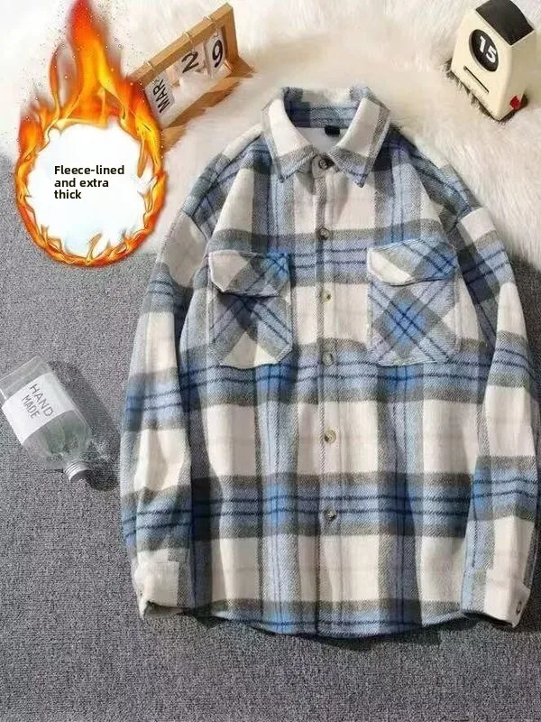 

Men's Plaid Woolen Coat Autumn Winter Faionable Flipped Collar Fce Lined Jaet Retro Sle Button up Casual irt