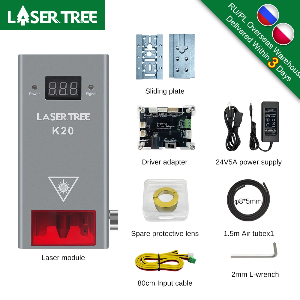 LASER TREE 20W 10W 5W Głowica laserowa o mocy optycznej 450nm Niebieskie światło TTL Moduł laserowy do grawerowania CNC Narzędzia do cięcia drewna DIY