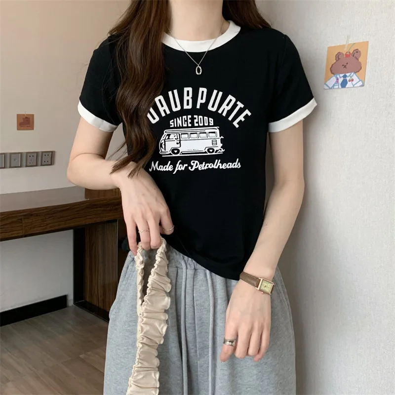 Summer Short Sleeve Bus Printed T-Shirt Women 2023 Casual O-neck Tees Top Youthful Sports Breathable Shirt Pullover 5 Color