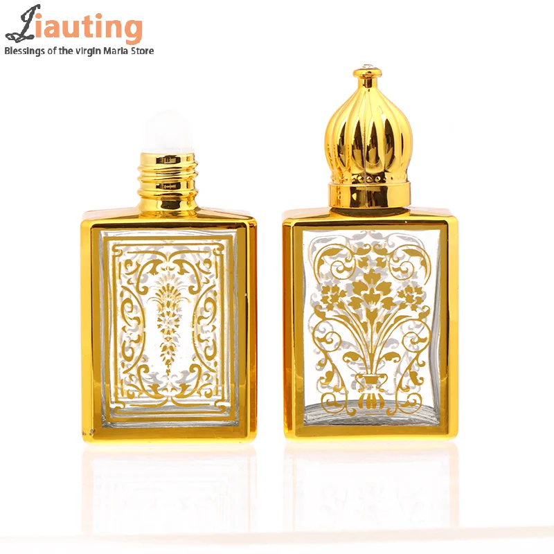 15ml Gold Arabic Crystal Attar Oil Bottle Essential Oil Bottle Glass Bottle For Perfume Oil With Roller Ball