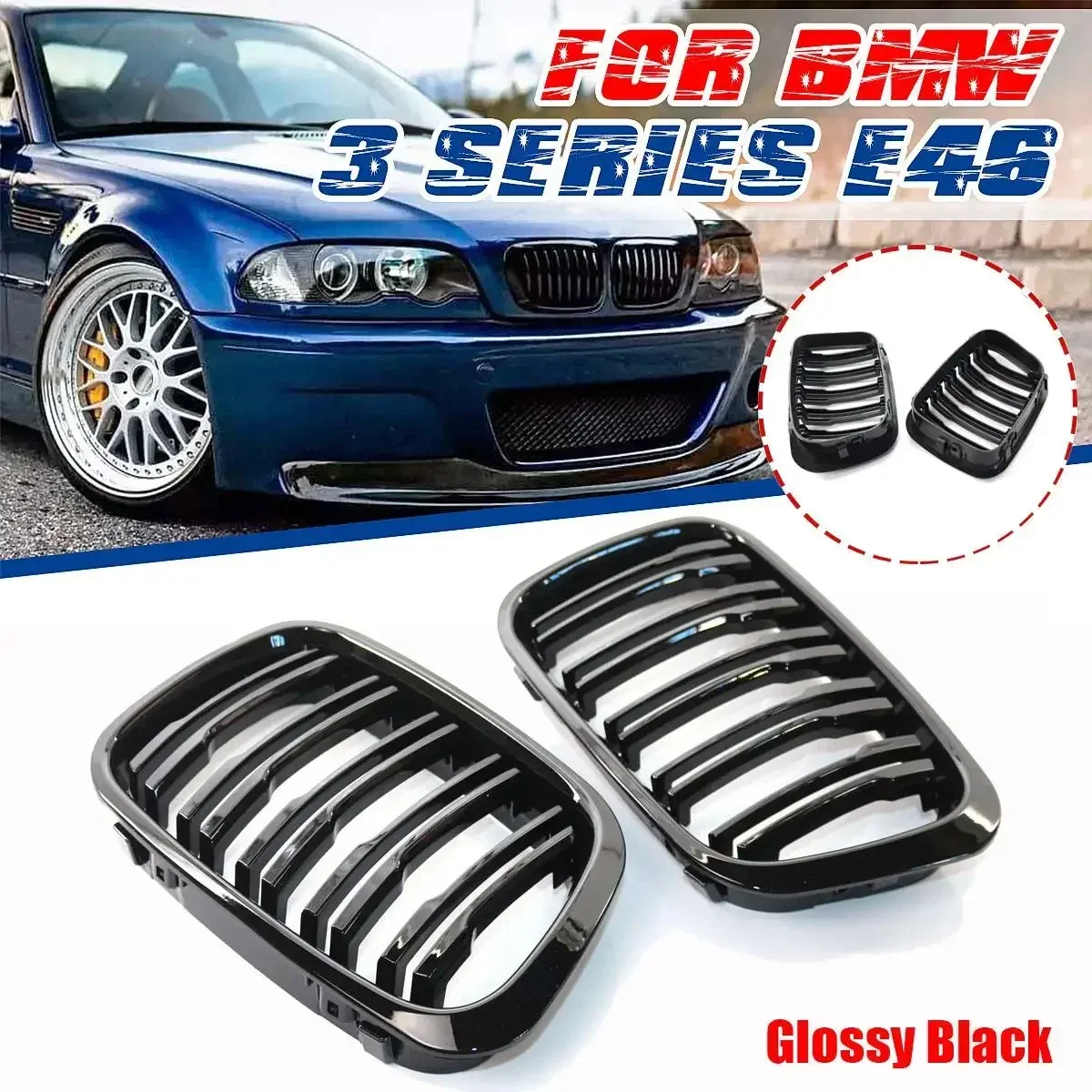 

Передние двойные решетки для почек, глянцевый черный матовый черный, замена для BMW E46, 4-дверные модели для предварительной подъема 1998 1999 2000 2001