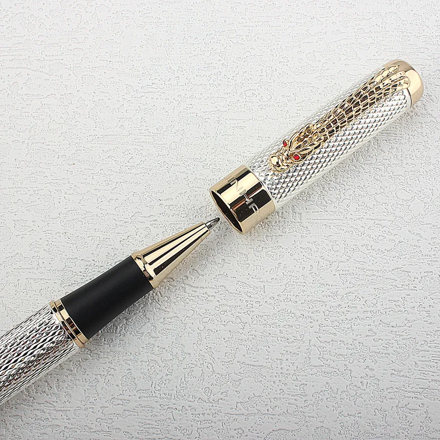 JINHAO-Stylo à bille roulante 1200 Canetas Silver Pens, Gold réinitialisation Business Executive, Fast Writing Pen, fraîchement Pen, 14*1.4cm, 1Pc