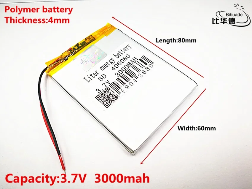 Liter energy battery Good Qulity 3.7V,3000mAH 406080 Polymer lithium ion / Li-ion battery for tablet pc BANK,GPS,mp3,mp4