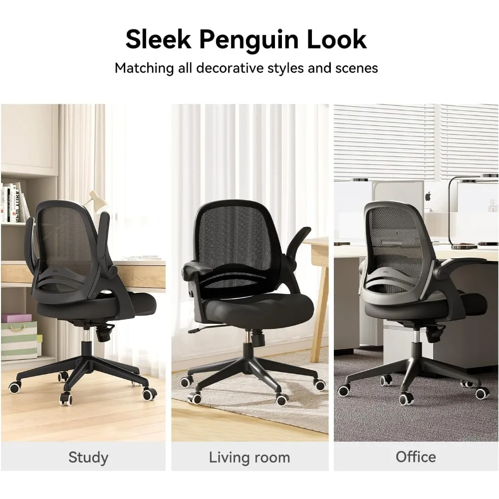 كرسي مكتب مريح بمقعد سرج مع مساند للذراعين قابلة للطي، ومسند ظهر شبكي، ووظيفة دوارة