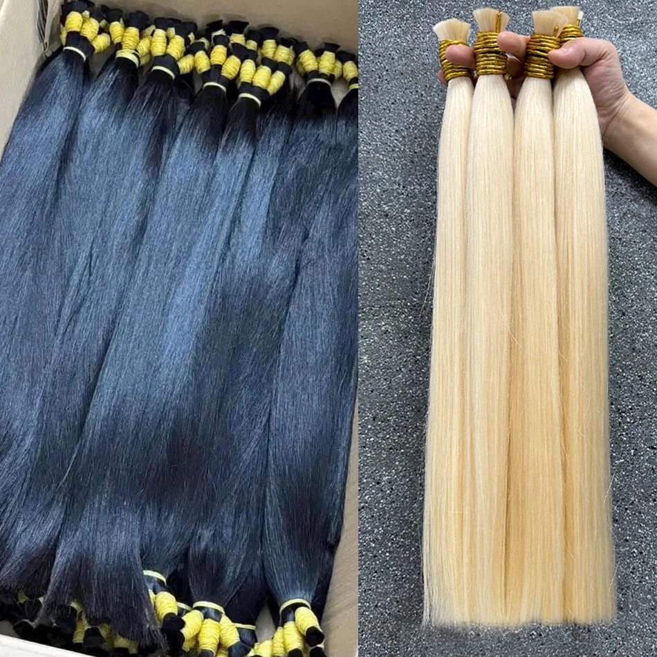 100% 천연 버진 인모 벌크 브레이딩 익스텐션용 자연 블랙 버진 위빙 무가공 노 웨프트 벌크 스트레이트 헤어