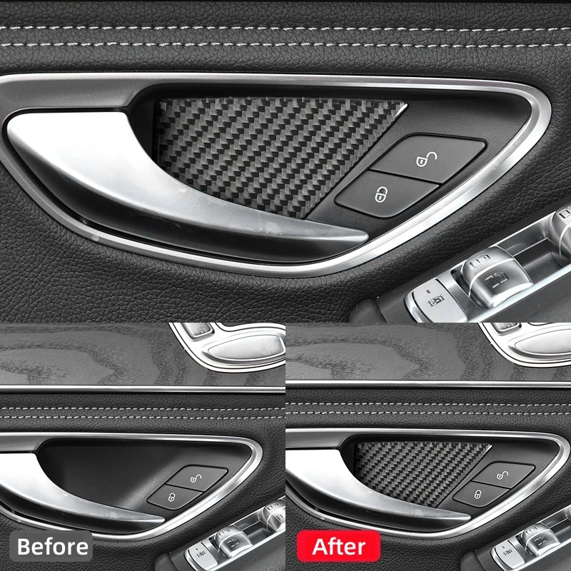 For Mercedes Benz W205 C180 C200 C300 C GLC Class Carbon Fiber  Stickers Door Handle Bowl Trim Cover Car Interior Accessories
