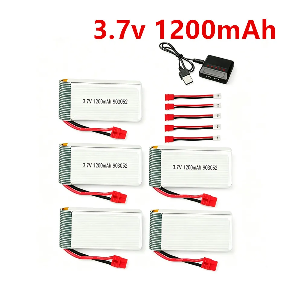 For Syma X5HW X5HC X5UW X5UC RC Quadcopter Battery Ultra-high Capacity 3.7V 1200mAh Lipo Battery and 5 in 1 Cable Spare Parts