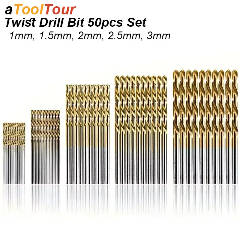 مستقيم عرقوب تويست مجموعة لقمة مثقاب التيتانيوم المغلفة عالية السرعة الصلب HHS الخشب البلاستيك الألومنيوم القاطع أداة نجارة 50 قطعة