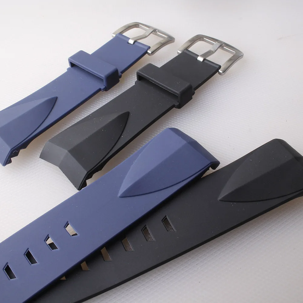 أربطة ساعات من المطاط السيليكوني لكأس كوروم أدميرال منحني نهاية حزام معصمه سوار بدون مشبك 22 مللي متر 24 مللي متر أسود أزرق