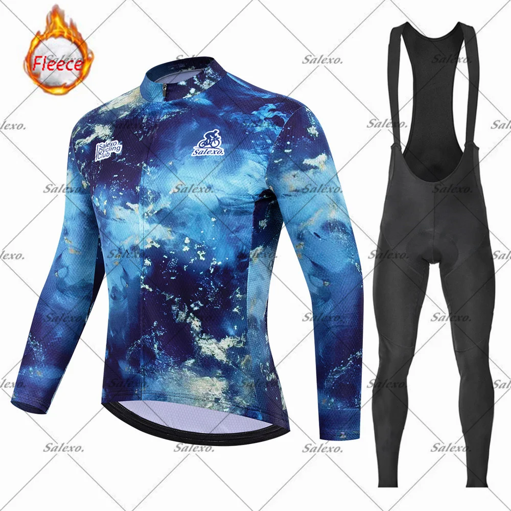 

Salexo Winter Thermal Fleece Men's long Cycling Clothes Jersey Suit Outdoor Road Bike MTB Cycling Clothing Maillot Ropa Hombre