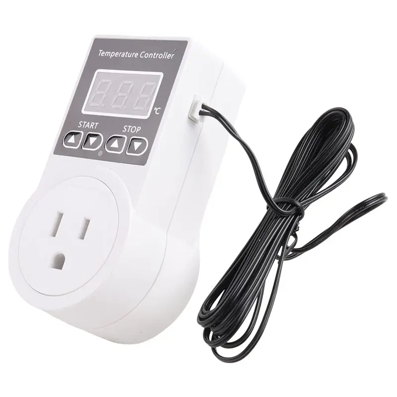 A98E-Digital Thermostat Temperature Controller Plug Socket LCD Screen With Waterproof Sensor Probe For Reptile Home US Plug