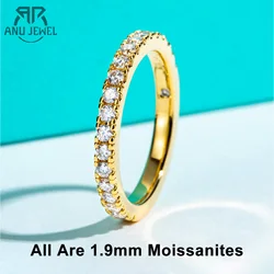 AnuJewel 1.9MM D Color Moissanite Diamond Band Ring 18K Gold Plated Wedding Yellow Color Rings for Women Jewelry Wholesale