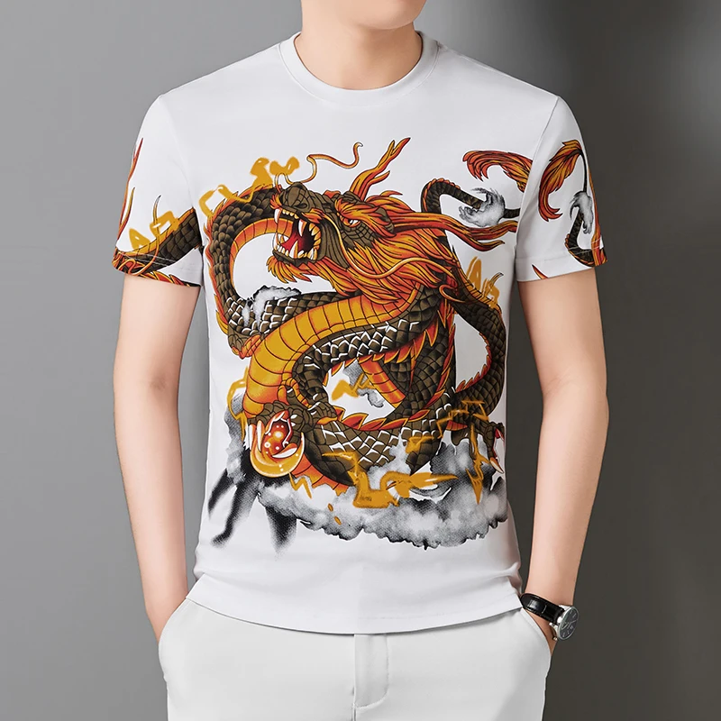 High Quality Chinese Wind Dragon Pattern Clothes Summer Men's Short Sleeve Graffiti T-shirt Thin Fashion Urban Men's Wear