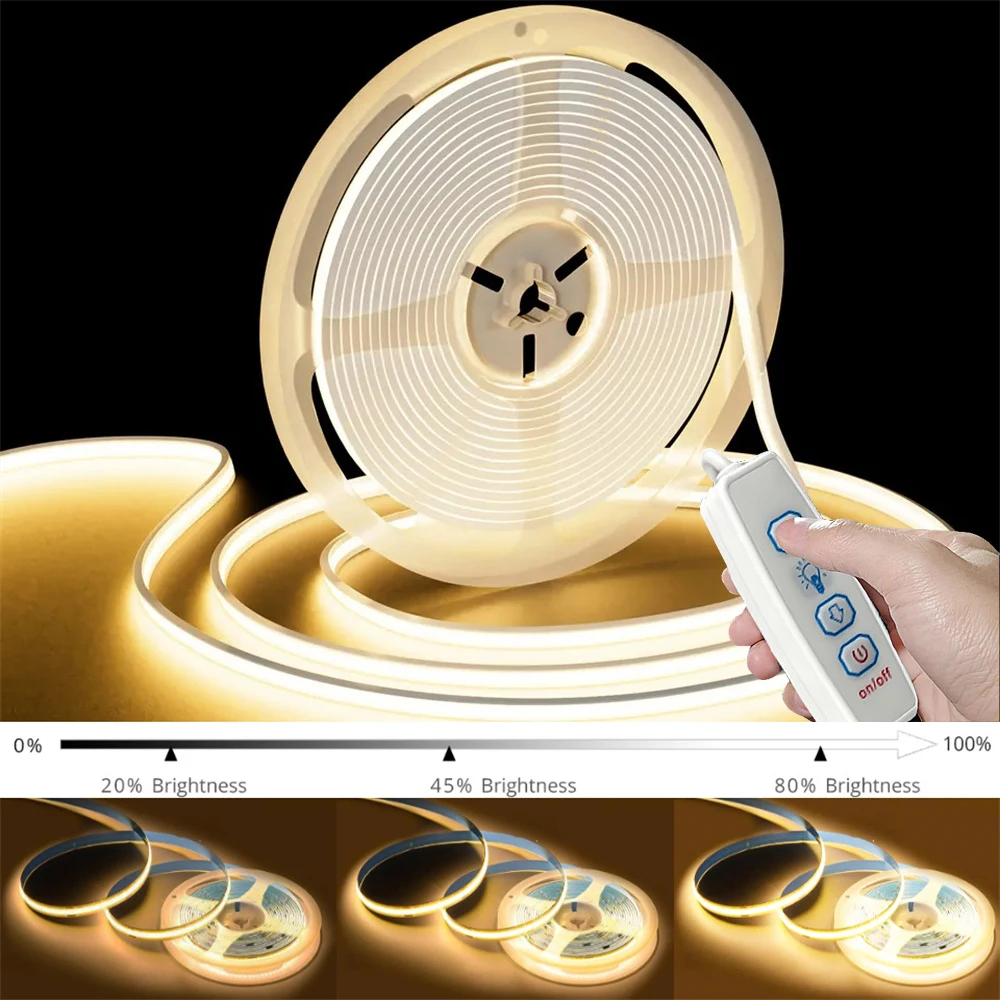 Striscia LED COB USB 5V Strisce LED dimmerabili 320 LED / m Nastro LED flessibile autoadesivo per armadio da cucina Specchio camera da letto