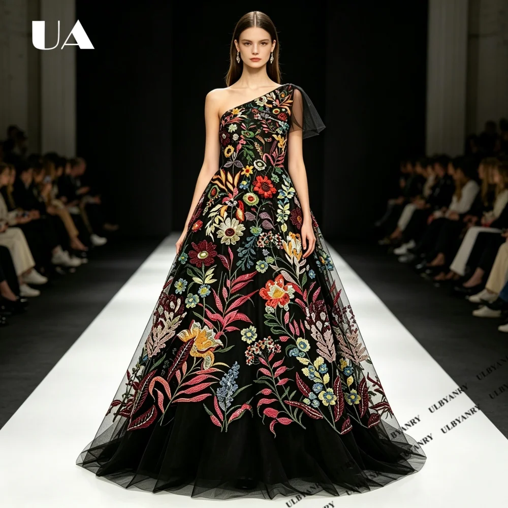 

2026 New Exquisite A-line Embroidery Evening Dresses for Women, Sparkly One-shoulder Sequin Prom Dress, Customized Party Dress