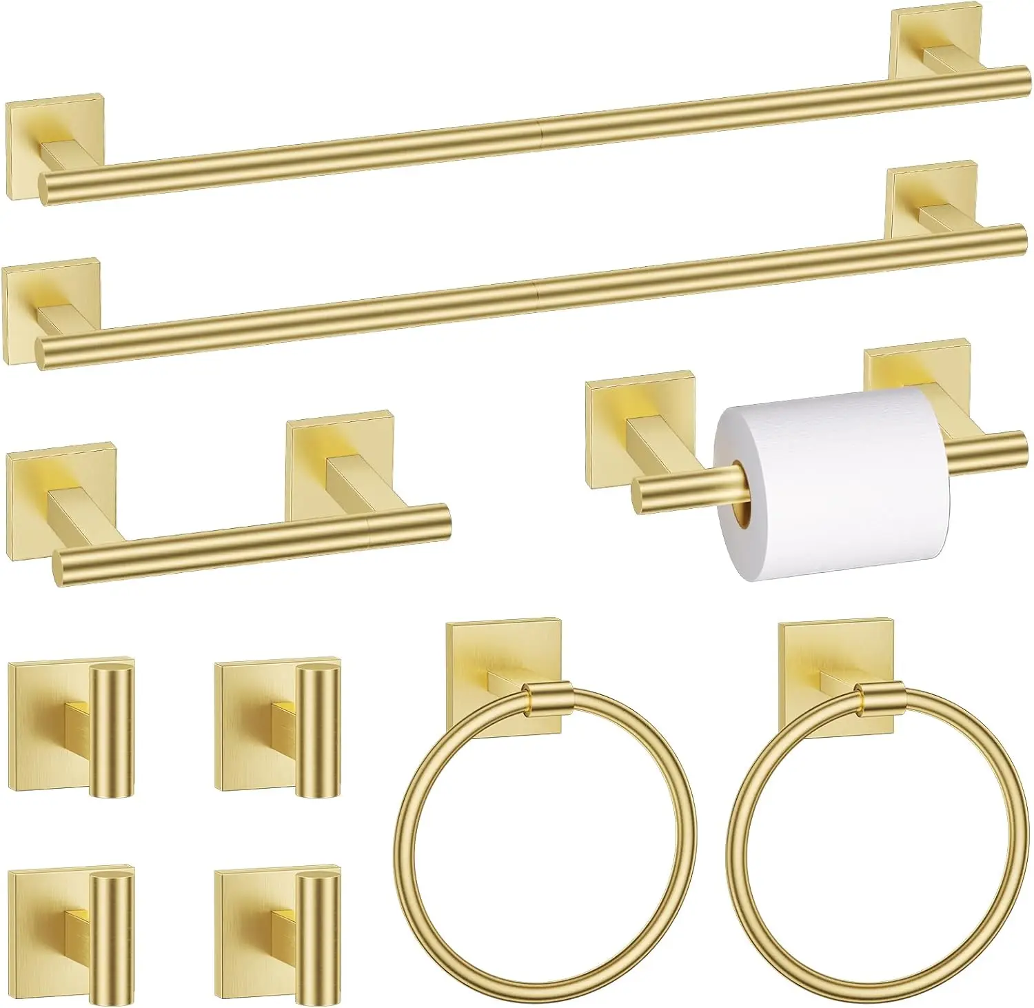 

10 Piece Brushed Gold Bathroom Hardware Set, 23.6" Towel Bar, Toilet Paper Holder, Towel Ring & Hooks, Stainless Steel Wall Mounted