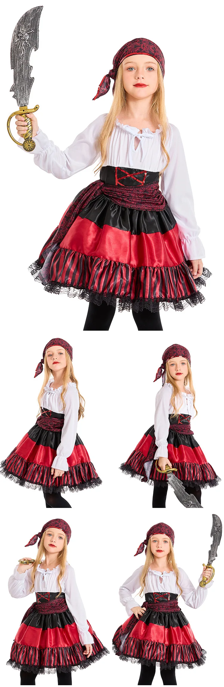 Déguisement Reine Pirate Femme – Rayures Rouges et Dentelle – photo 3