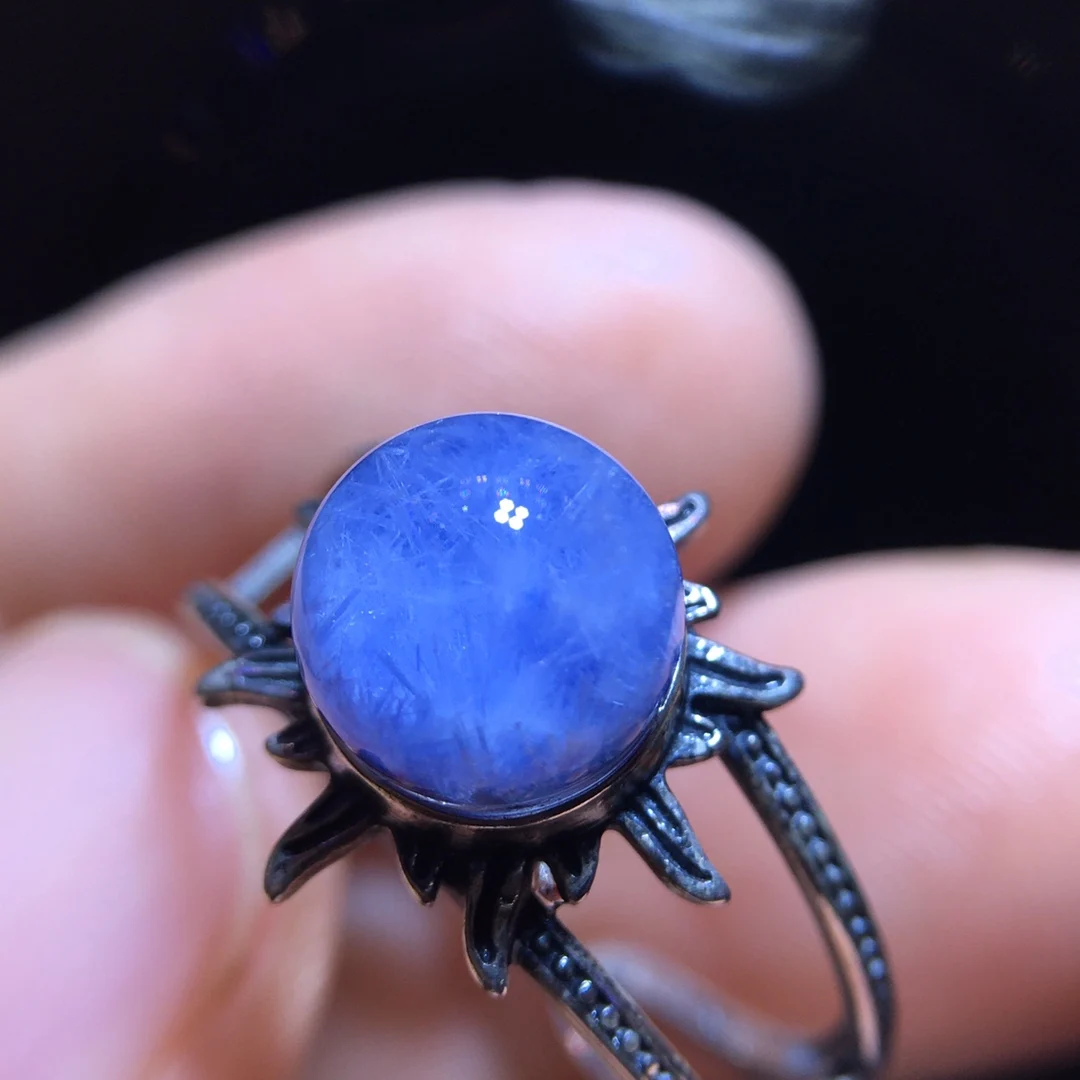 

Регулируемое кольцо из натурального синего рутилированного дамортьита с цветком, женское кольцо 7,8 мм, ювелирные изделия AAAAAAA