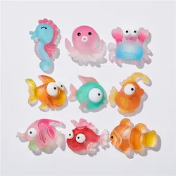 10pcs Mini Cartoon Marine Animals Fish Jellyfish Crab Seahorse Flat Back Resin Cabochons Scrapbook Diy Hairpin Accessories Craft