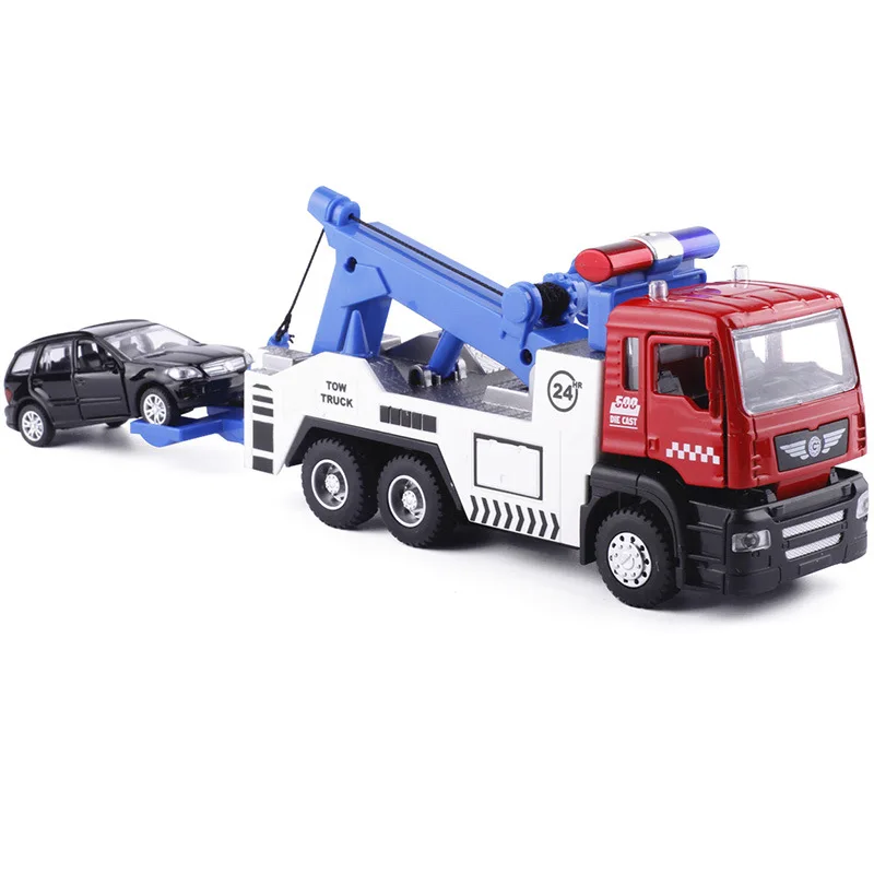 Tow Truck / Trailer Toys Set (5009-1/ 50010-1) Die Cast Transport Rescue City Play Vehicles Alloy Head With Light Bulk Pack