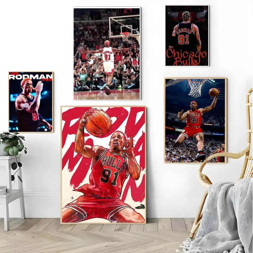 1PC Basketball Star D-Dennis Rodman Poster Poster Self-adhesive Art Waterproof Coffee House Bar Room Wall Decor