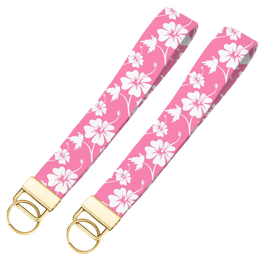 2Pcs Polyester Wristlet Bracelet Keychain for Luggage Keychain Backpack Decoration Golden Flower 165x25mm