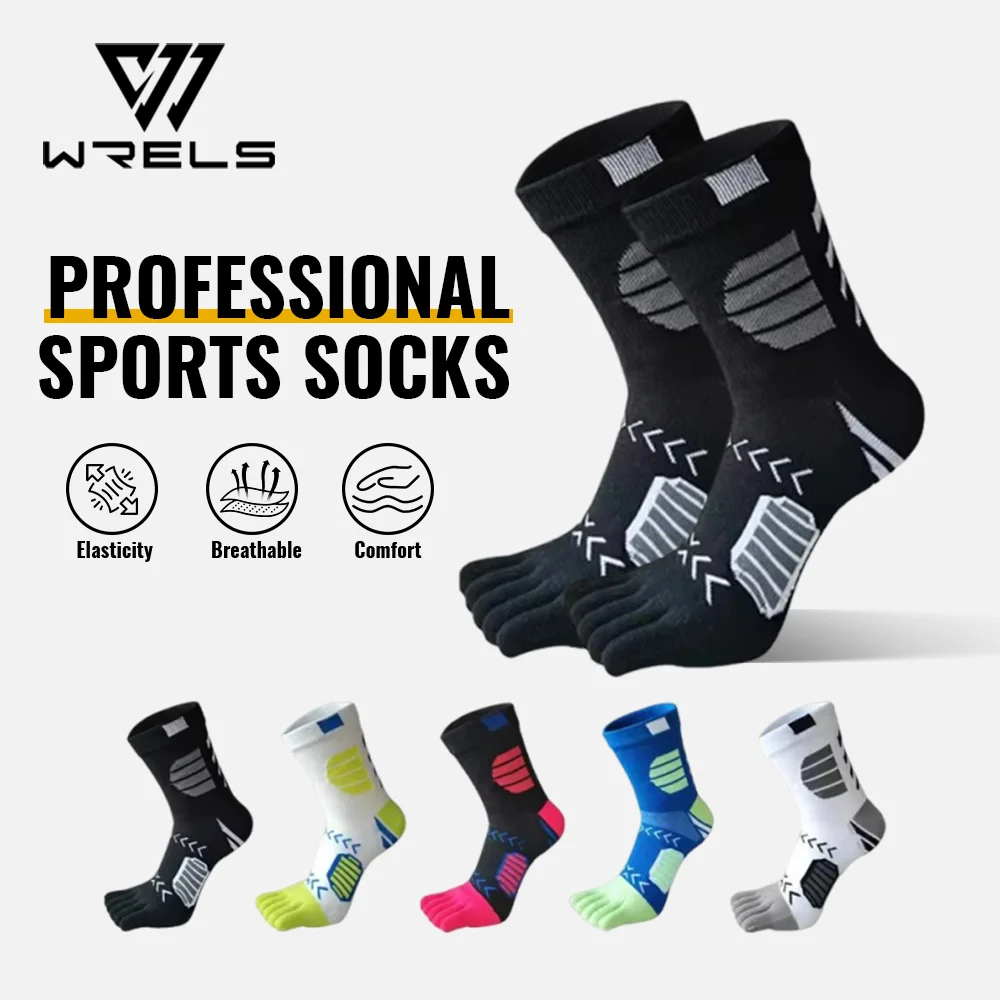 WRELS 1/3/5 Pairs Toe Socks Men Breathable Anti Slip Odor Proof Five Finger Athletic Socks Anti-Blister Soccer Running Crew Sock