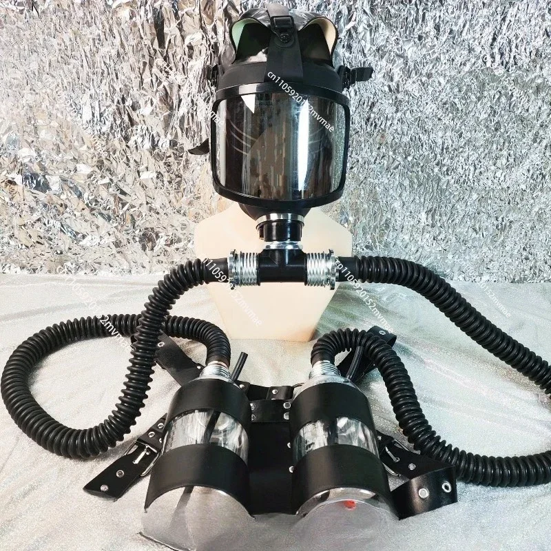 Silver-plated Curved Gas Mask Set, Negative Pressure Bottle Breathing Bag Set, Silver-plated Lens Large Field of View Full Mask