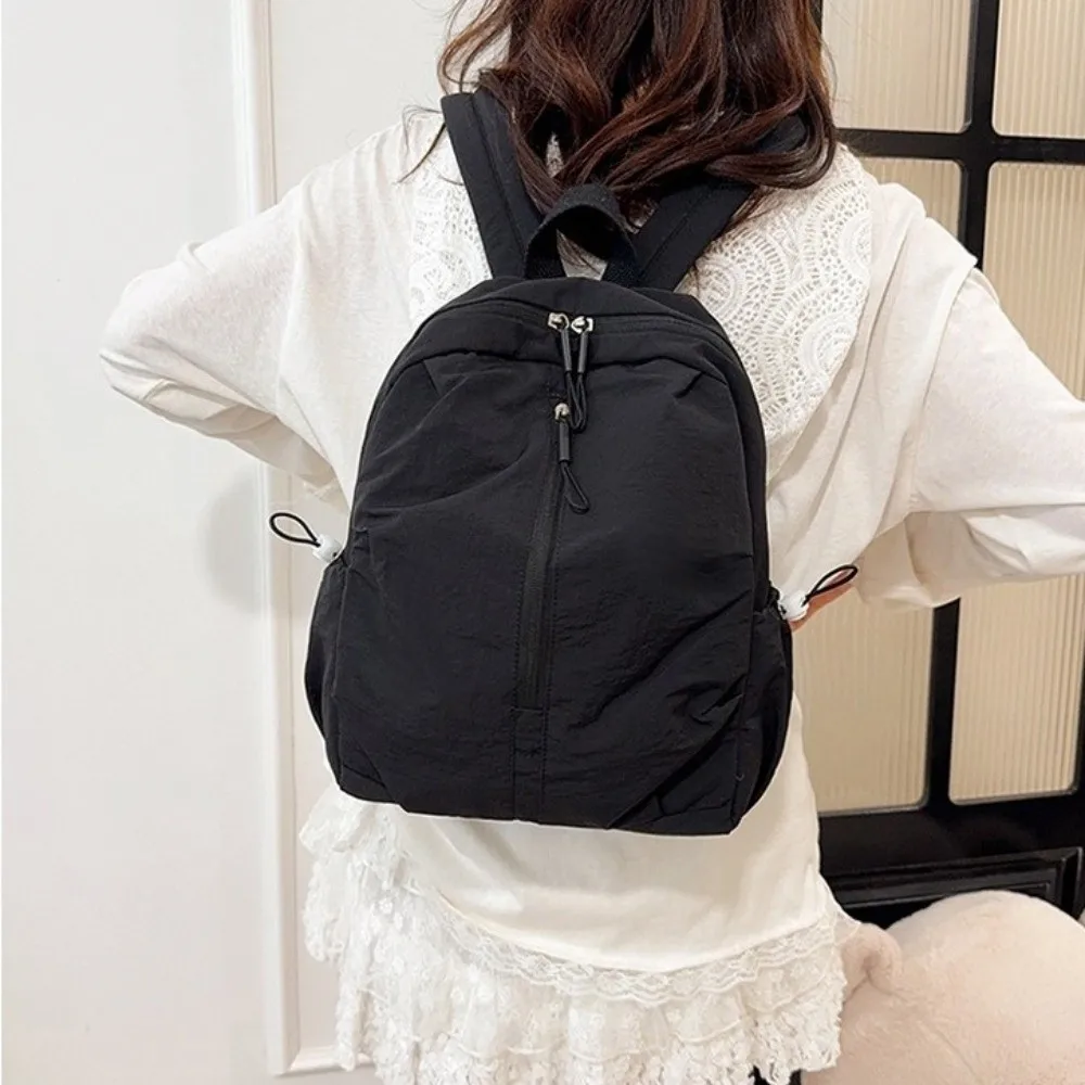 Soft Pleated Nylon Backpack Solid Color Lightweight Rucksack Large Capacity Durable Student School Bag Children