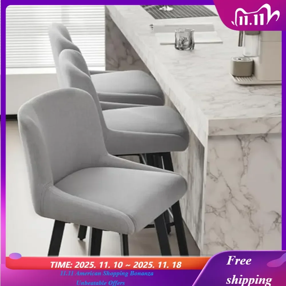 

Набор из 3 поворотных барных стульев высотой 26 дюймов, мягкие табуреты со спинками для кухонного острова по индивидуальному заказу