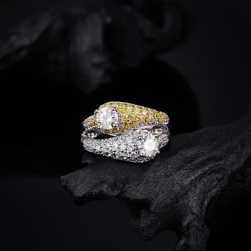 Gazing Jewelry S925 Sterling Silver, GRA Certified, Moissanite Ladies' Ring, Fashion-Designed Accessory Jewelry, Gift